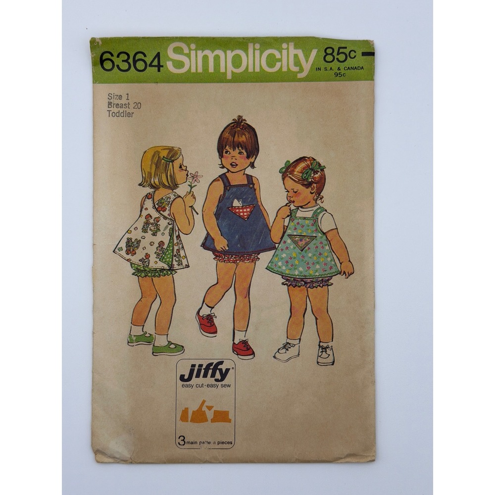 Vintage 1974 Simplicity 6364 Toddler Reversible Dress Jumper Pattern Sz 1‎